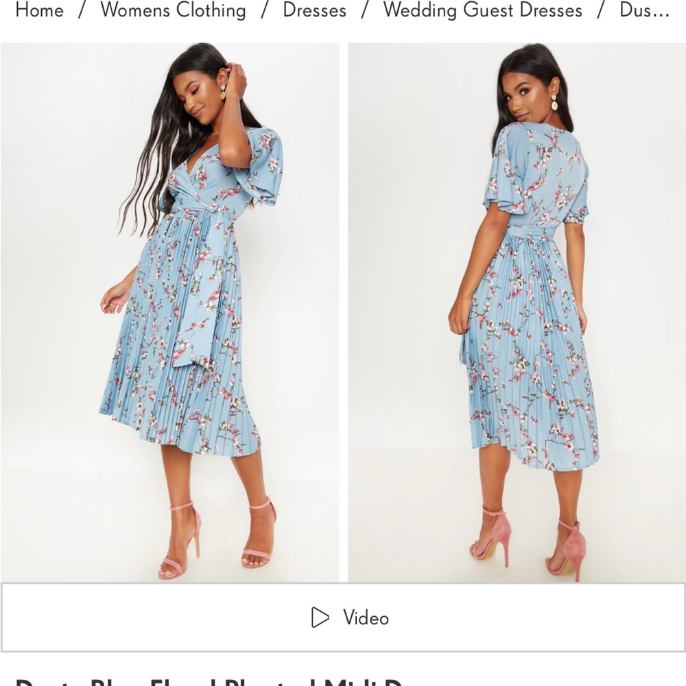 Brand New PLT Dusty Blue Floral Pleated Midi Dress